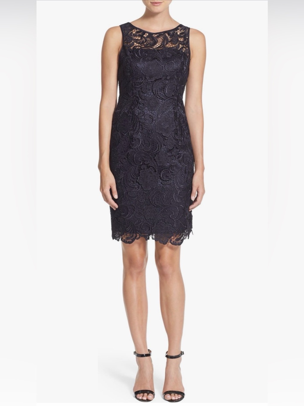 Adrianna Papell Illusion Bodice Lace Sheath Dress Size 12